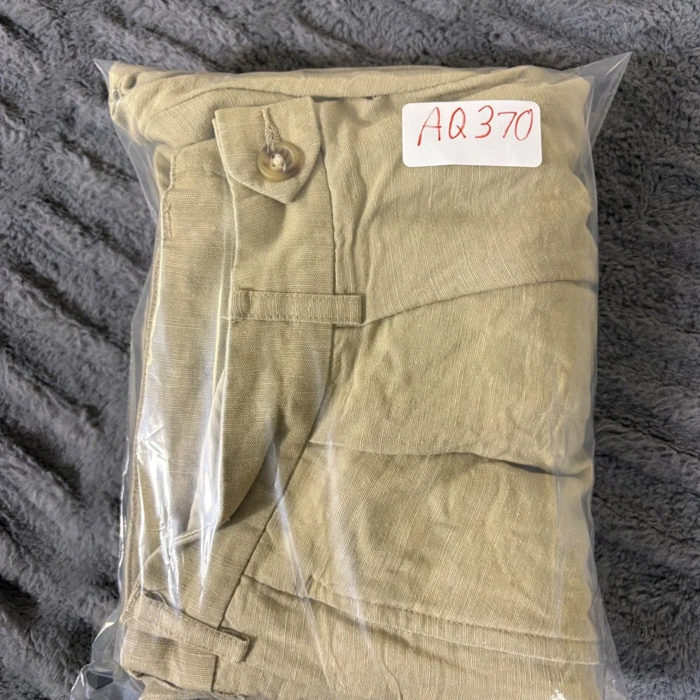 Jos A Bank Mens 35x32 Linen Tencel Pleated Cuffed Dress Pants Khaki Tan AQ370